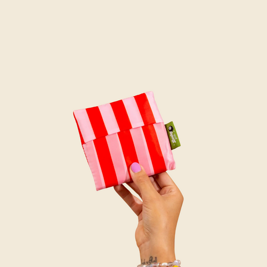 Pink & Red Striped Foldable Nylon Tote