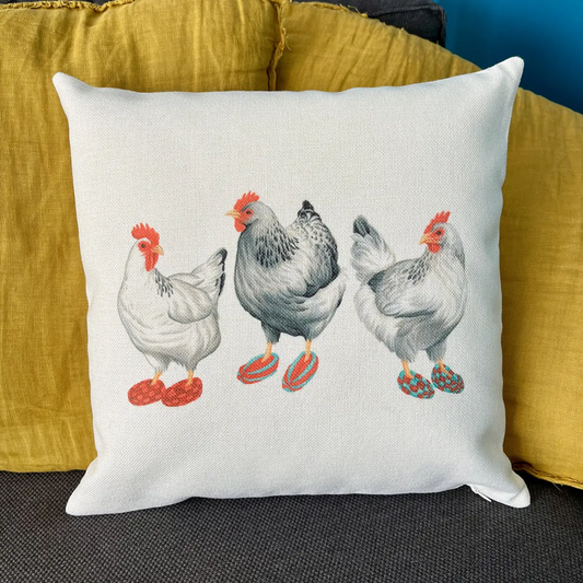 Hens in Slippers Pillow