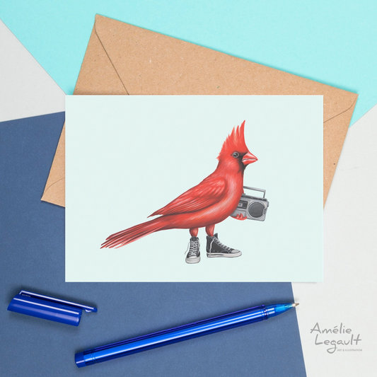 "Cardinal in Shoes" Greeting Card