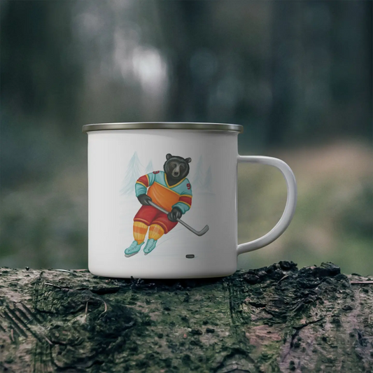 "Hockey Player Bear" Enamel Mug