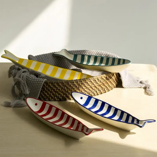 Hand Printed Fish-Shaped Ceramic Plate