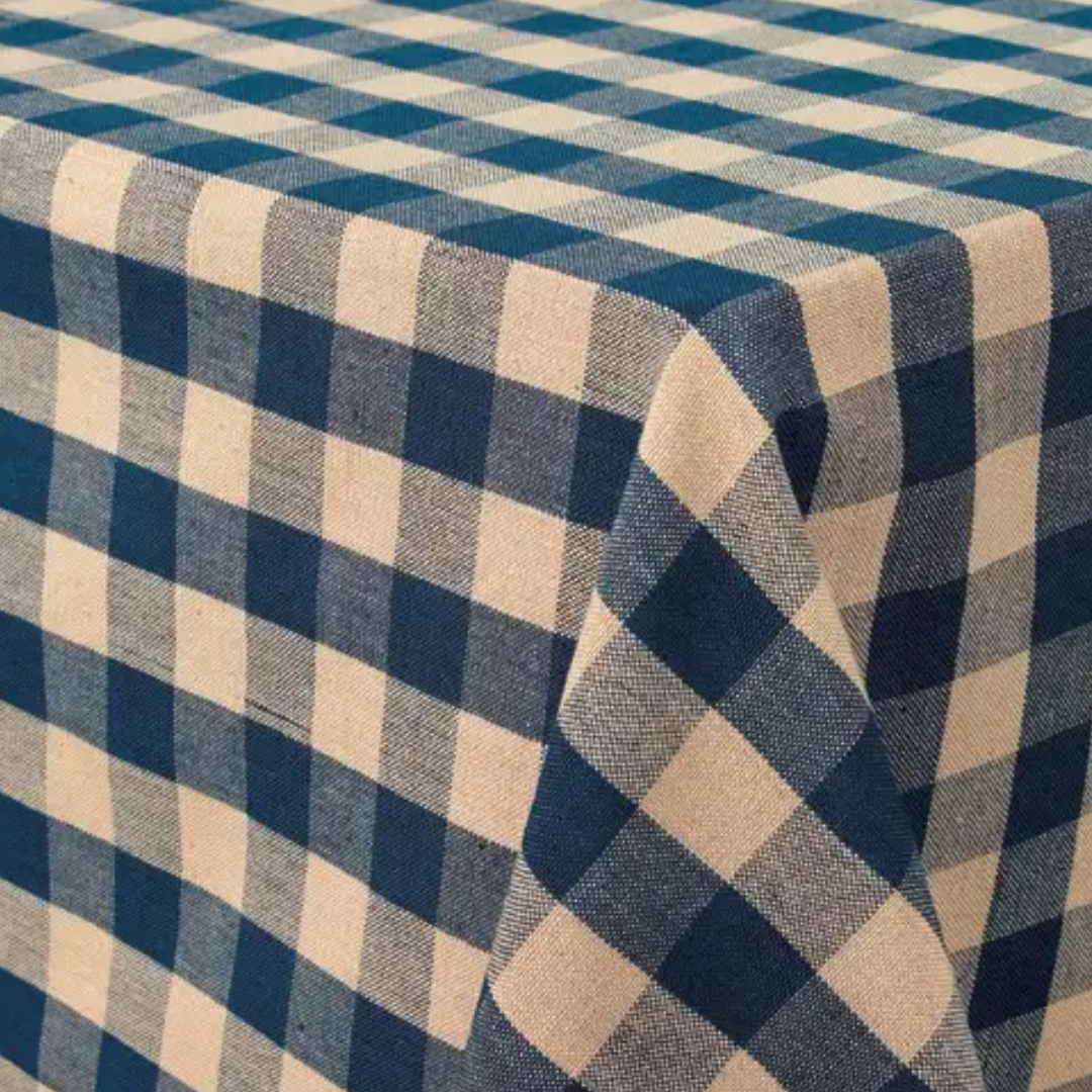 "Navy Check" Table Cloth (Round; 70x177)