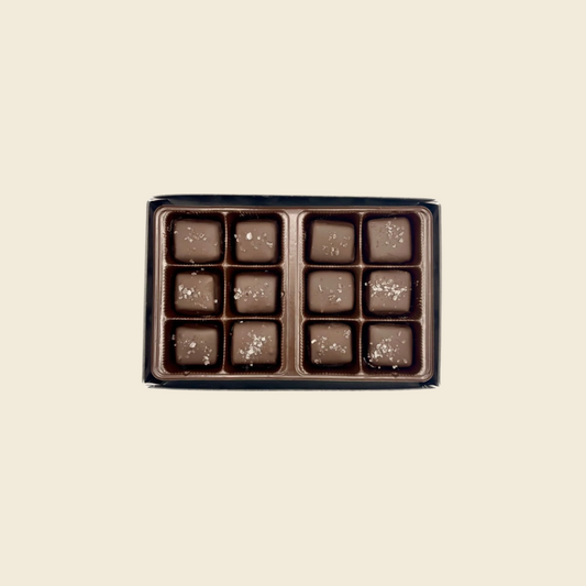 Boxed Chocolate (12 Piece) Dark Sea Salt Caramels