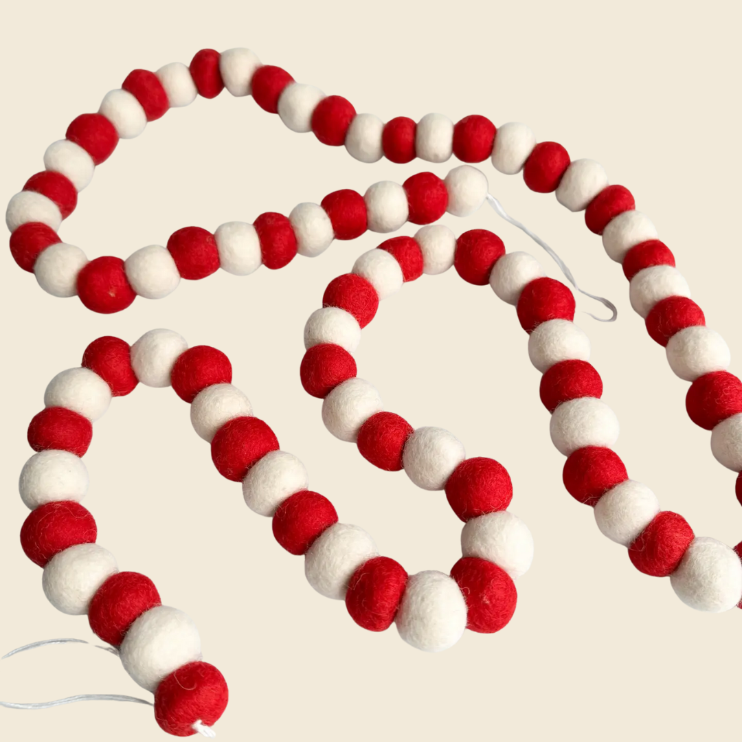 Candy Cane Felt Ball Garland