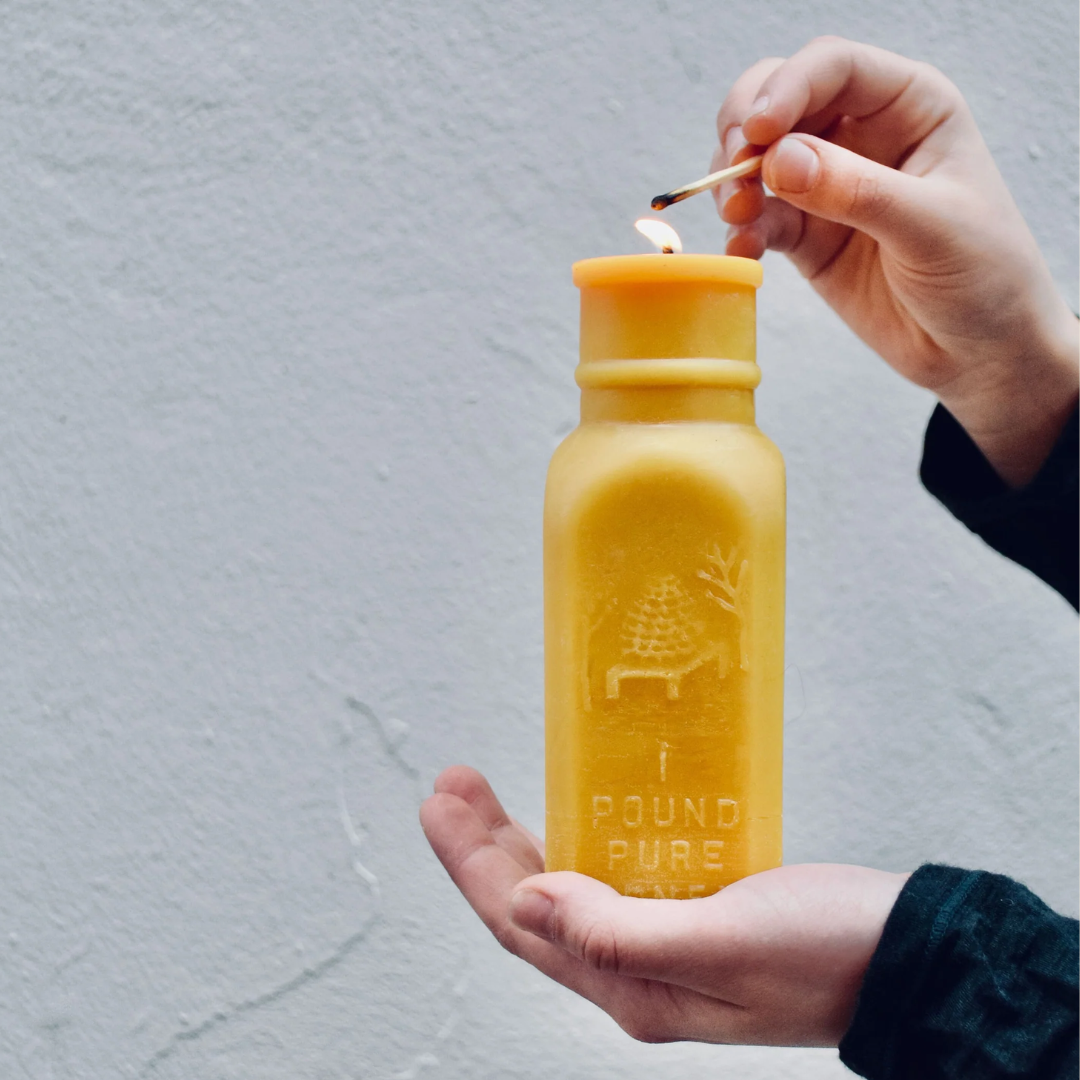 Honey Bottle Beeswax Candle