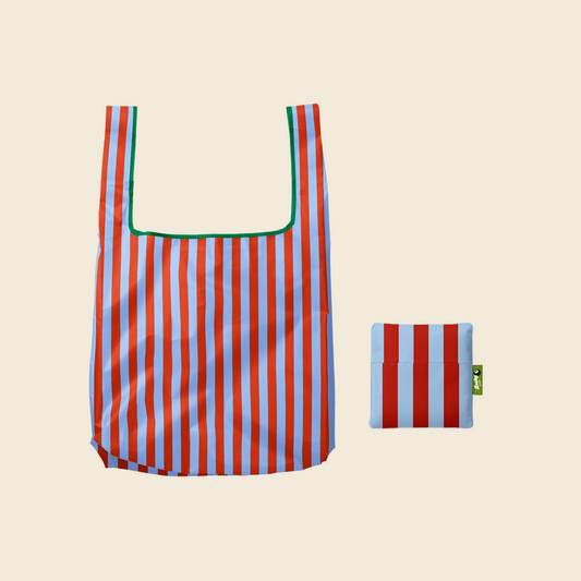 Blue & Maroon Striped Foldable Nylon Tote