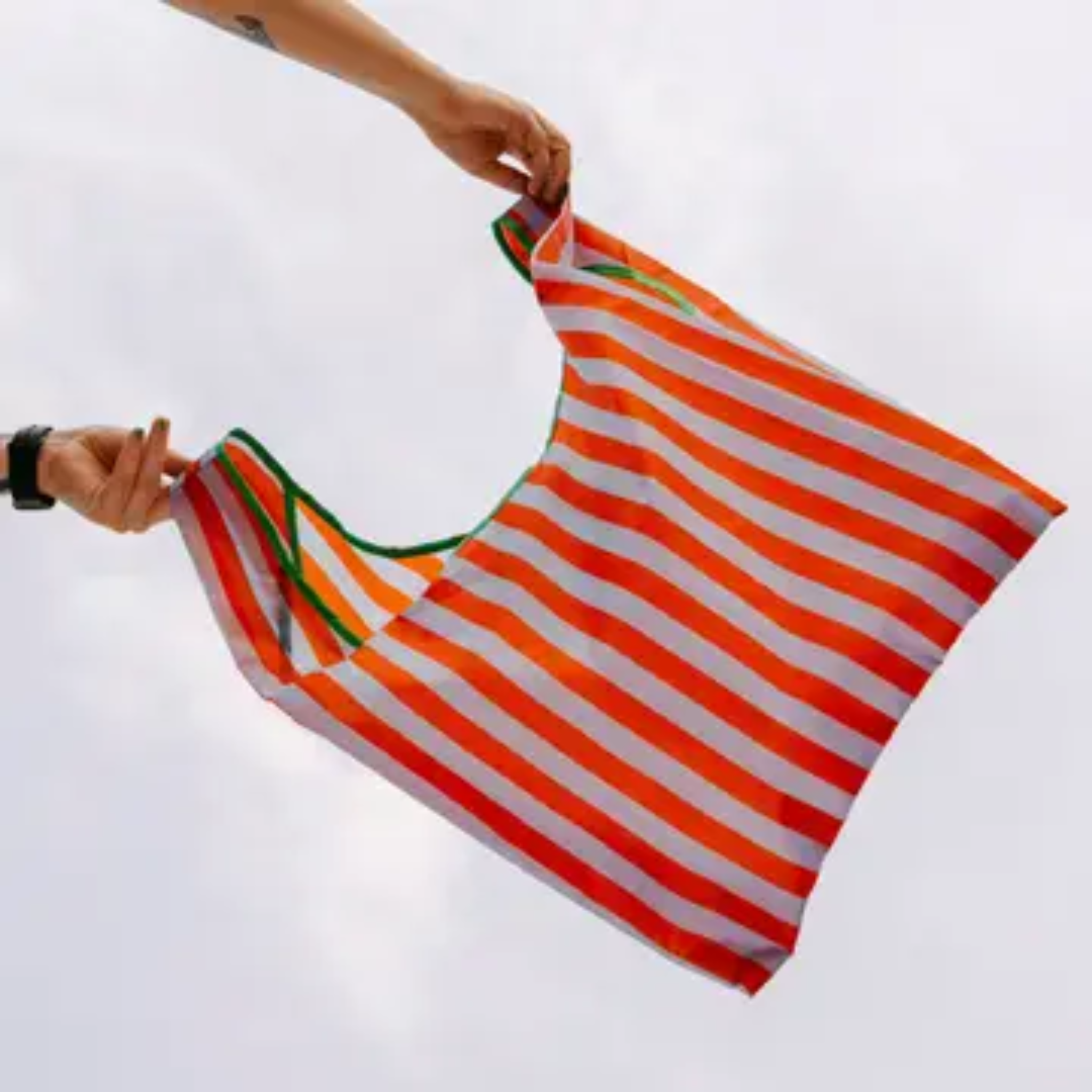 Blue & Maroon Striped Foldable Nylon Tote