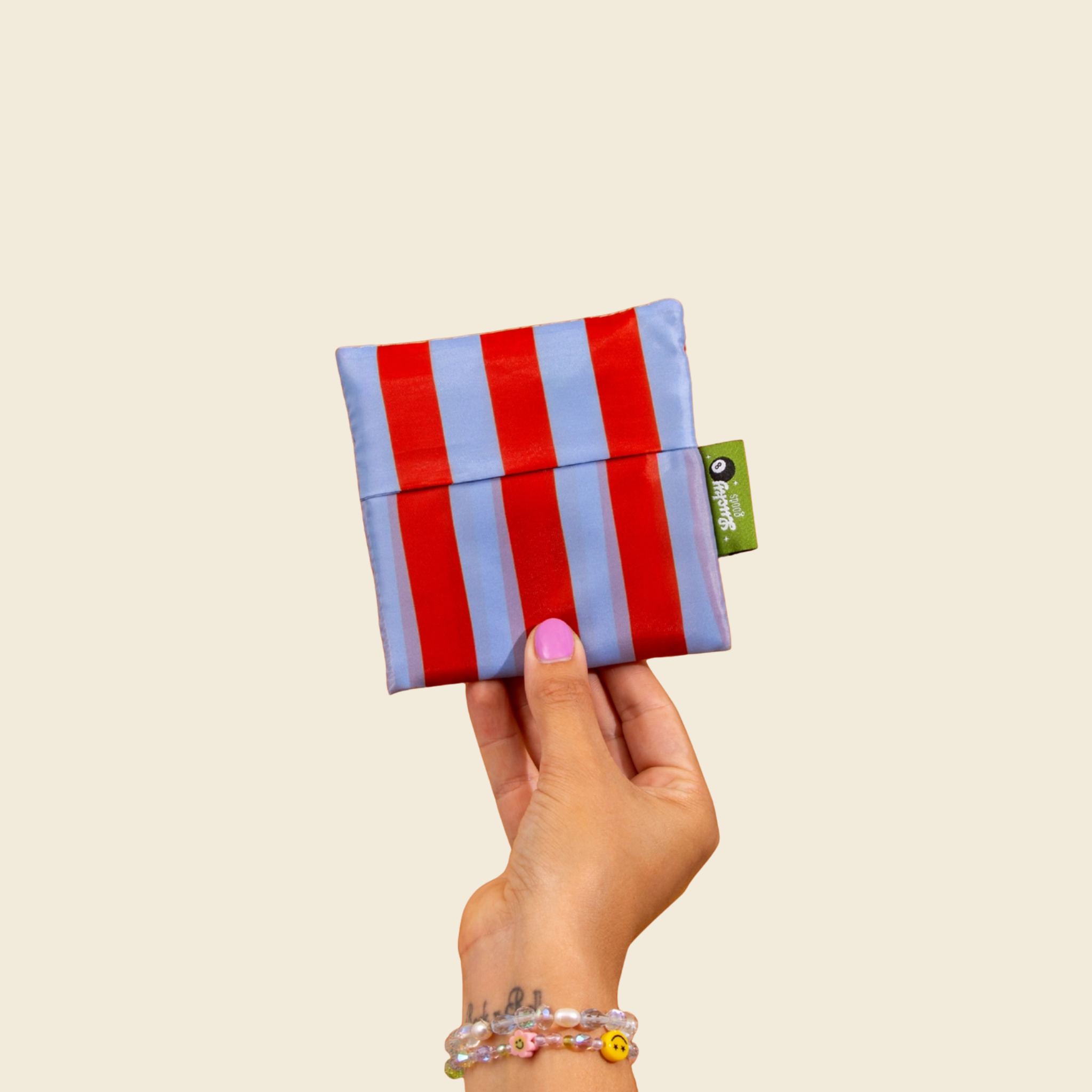 Blue & Maroon Striped Foldable Nylon Tote