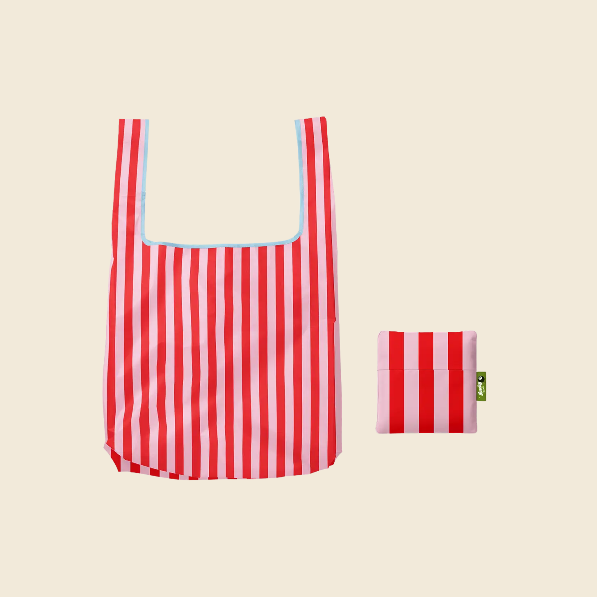 Pink & Red Striped Foldable Nylon Tote