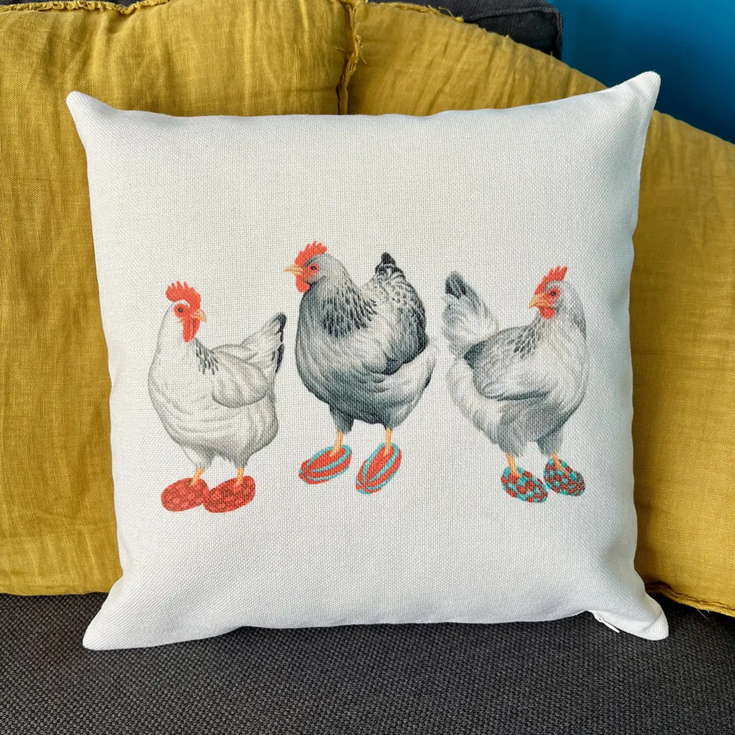 "Hens Wearing Slippers" Pillow