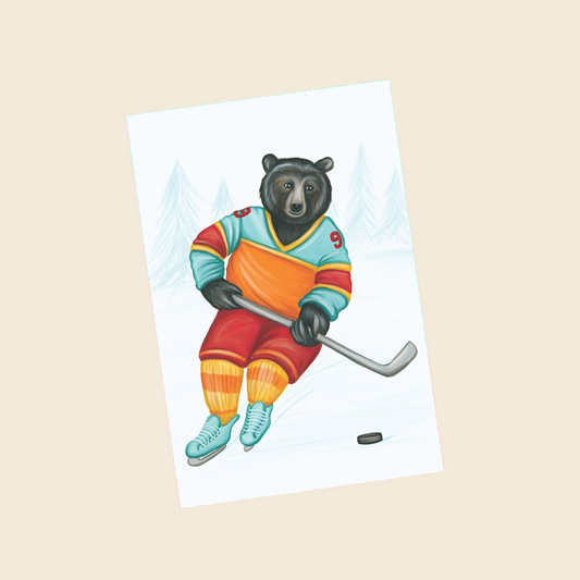 Bear Playing Hockey Greeting Card