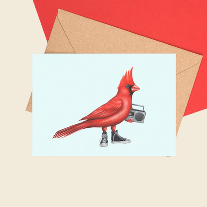 "Cardinal in Shoes" Greeting Card