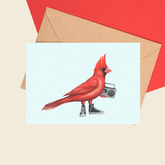 "Cardinal in Shoes" Greeting Card