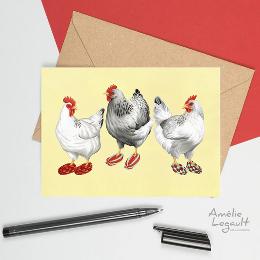 "Hens Wearing Slippers" Greeting Card