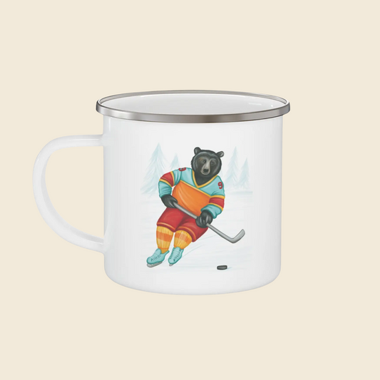 "Hockey Player Bear" Enamel Mug