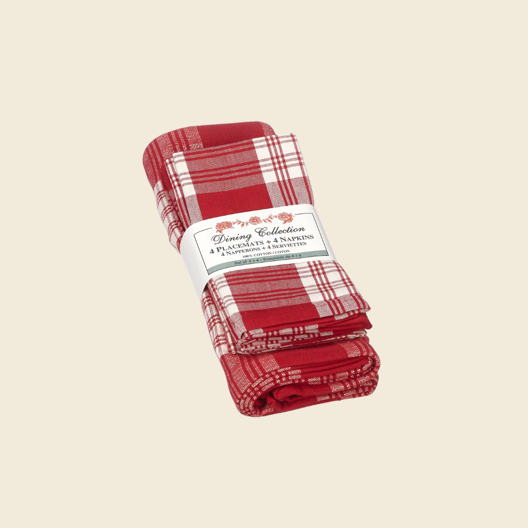 Red Plaid Placemat & Napkin Set