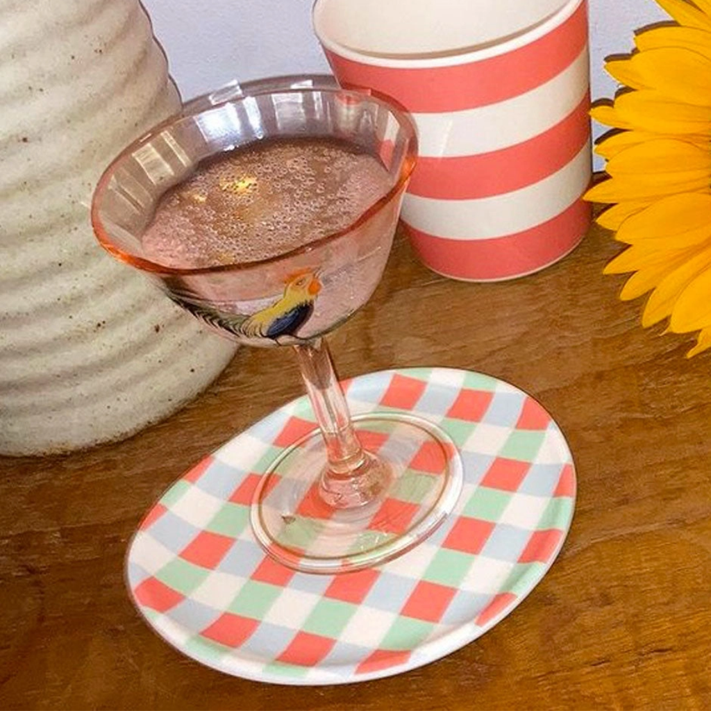 Gingham Plastic Coaster Set