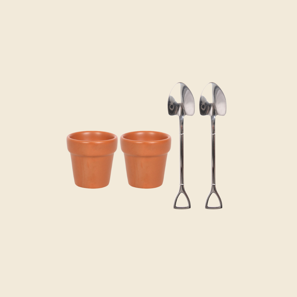 Plant Pot Egg Cup Set with Shovel Spoons