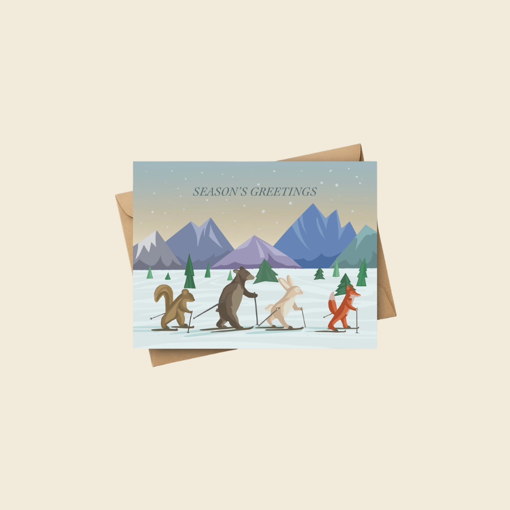 Skiing Animals Seasons Greetings Card