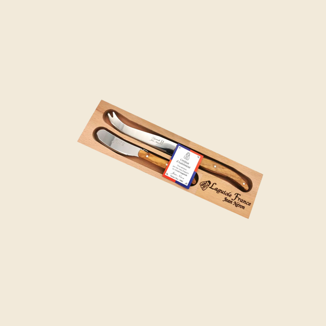 Laguiole ® Cheese Knife Duo, Olive Wood
