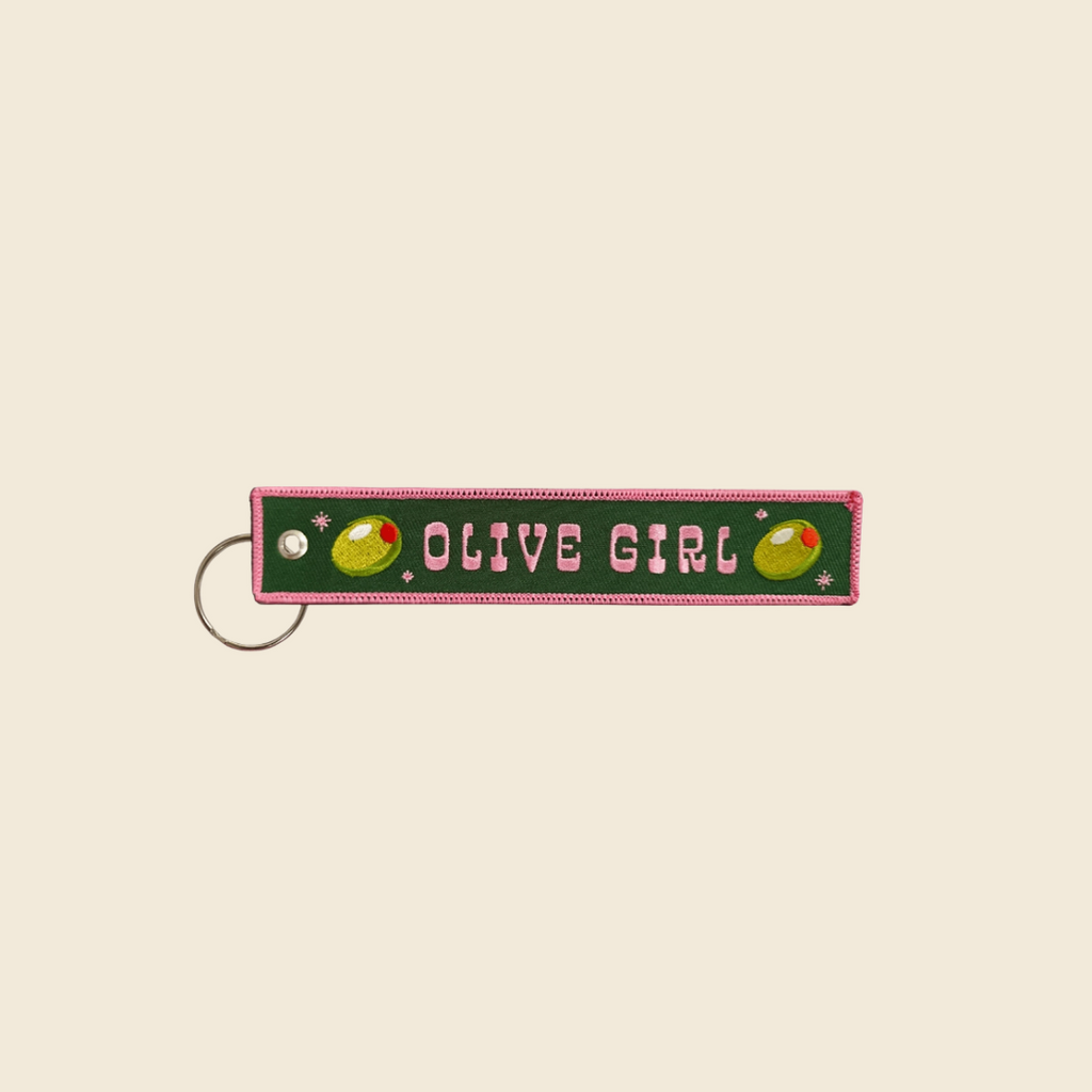 Olive Girl Embroidered Keychain