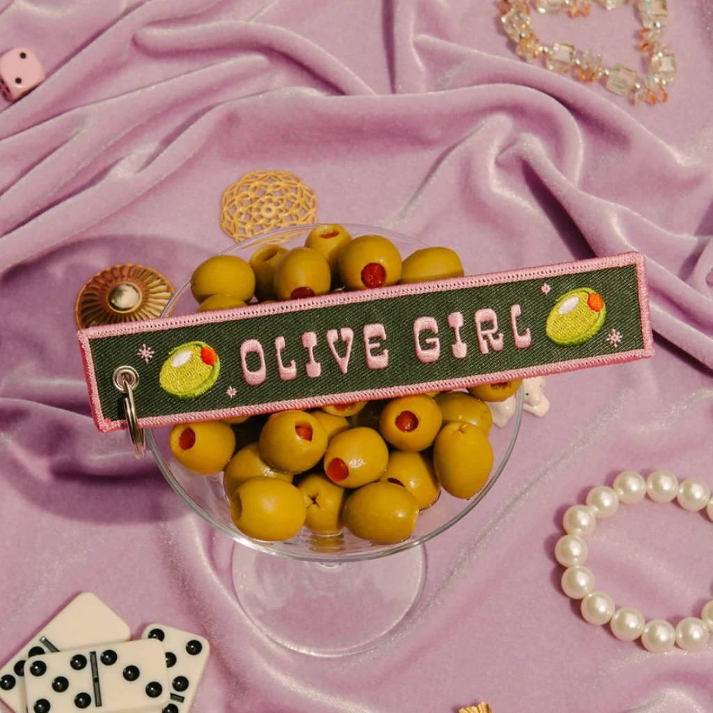 Olive Girl Embroidered Keychain