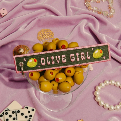 Olive Girl Embroidered Keychain