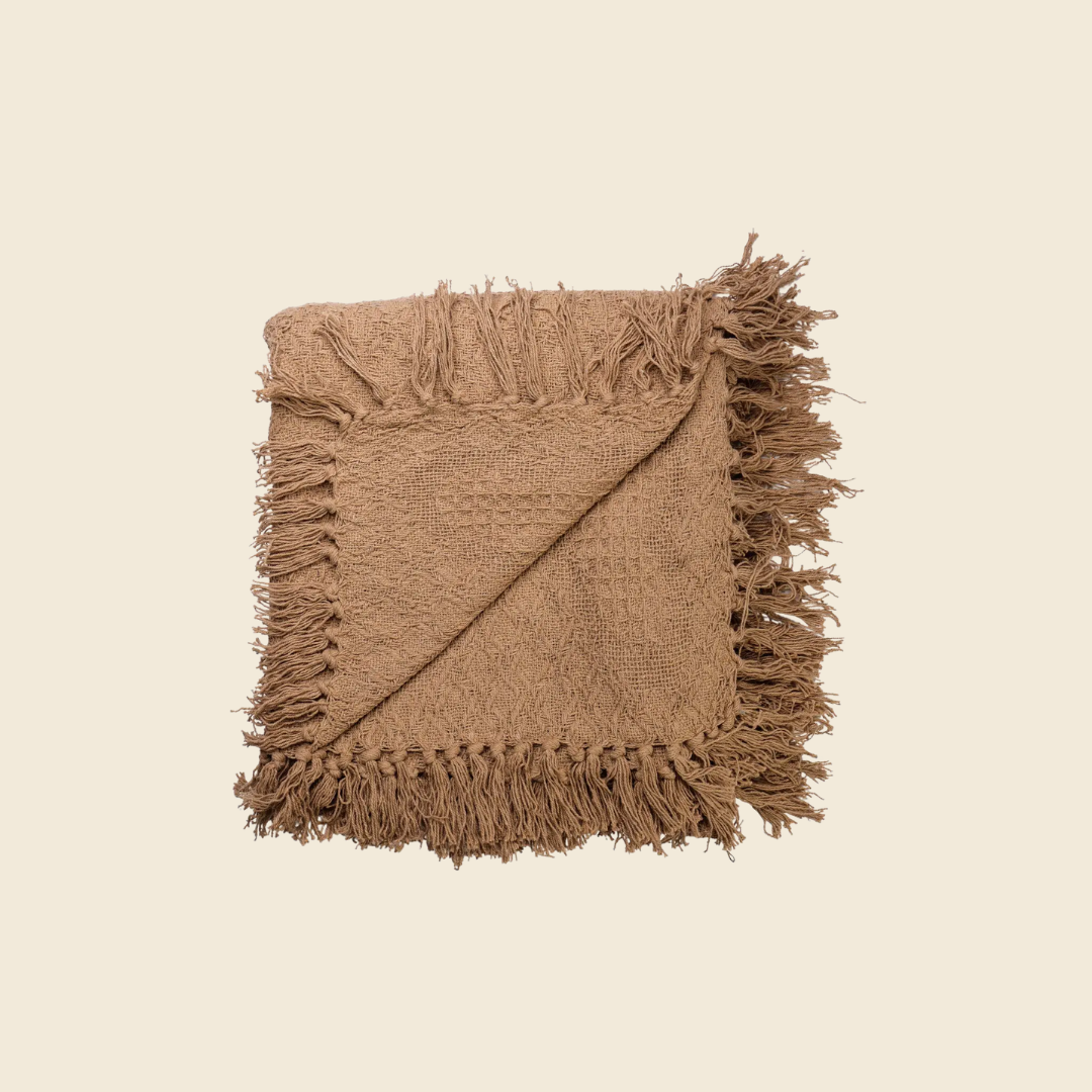Taupe Heart Weave Cotton Throw