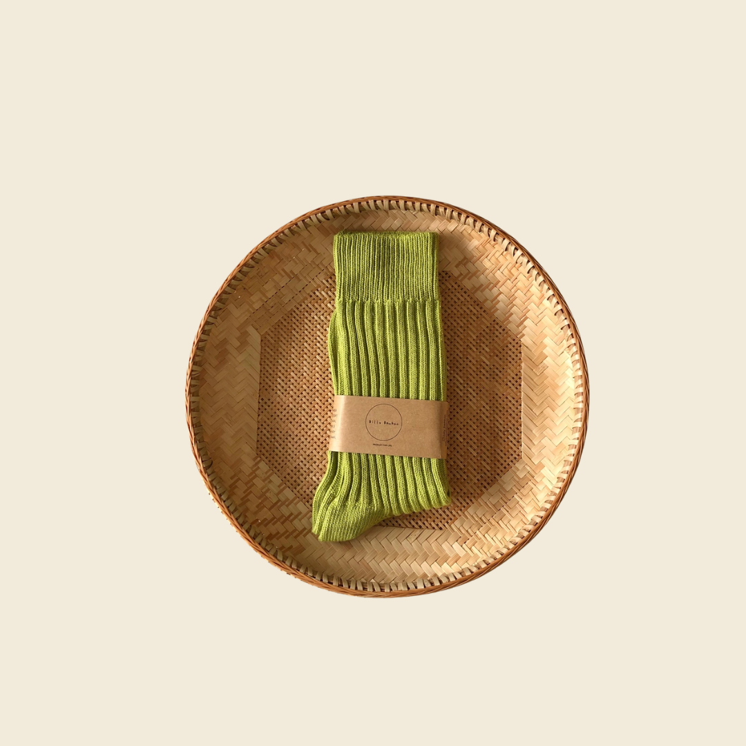 Green Ribbed Cotton High Socks