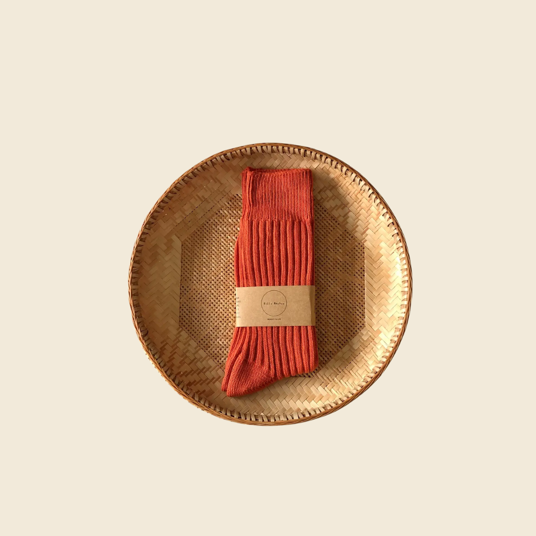 Orange Ribbed Cotton High Socks