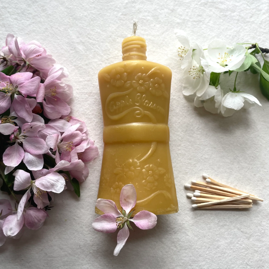 Apple Blossom Bottle Beeswax Candle