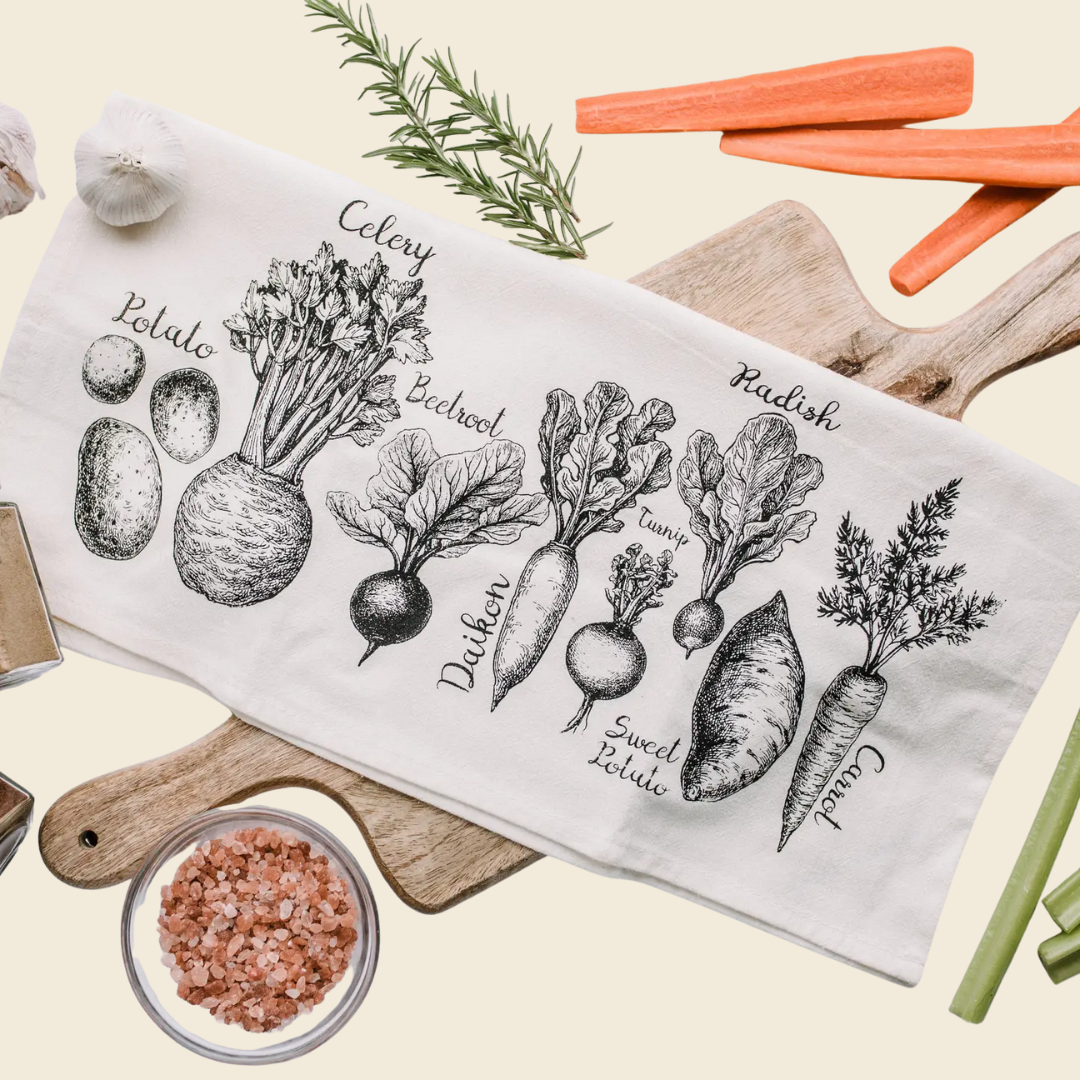Root Vegetable Cotton Tea Towel