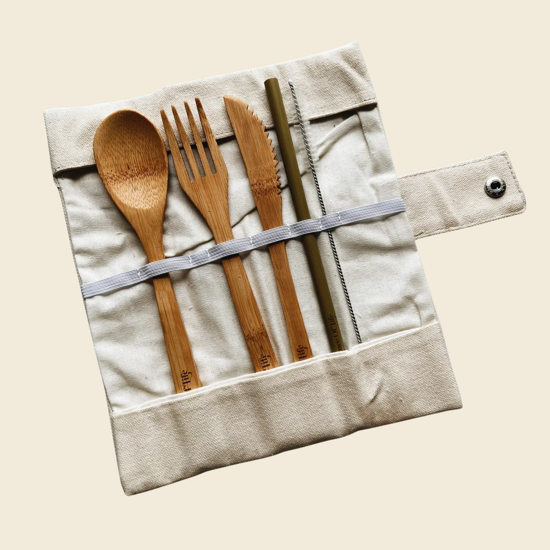 Bamboo Utensil Set with Organic Cotton