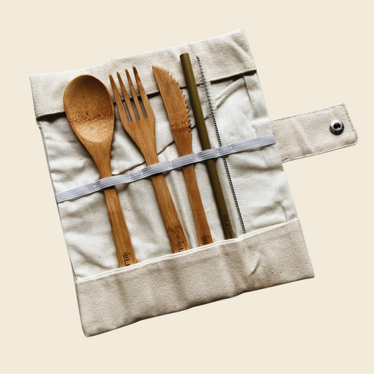 Bamboo Utensil Set with Organic Cotton