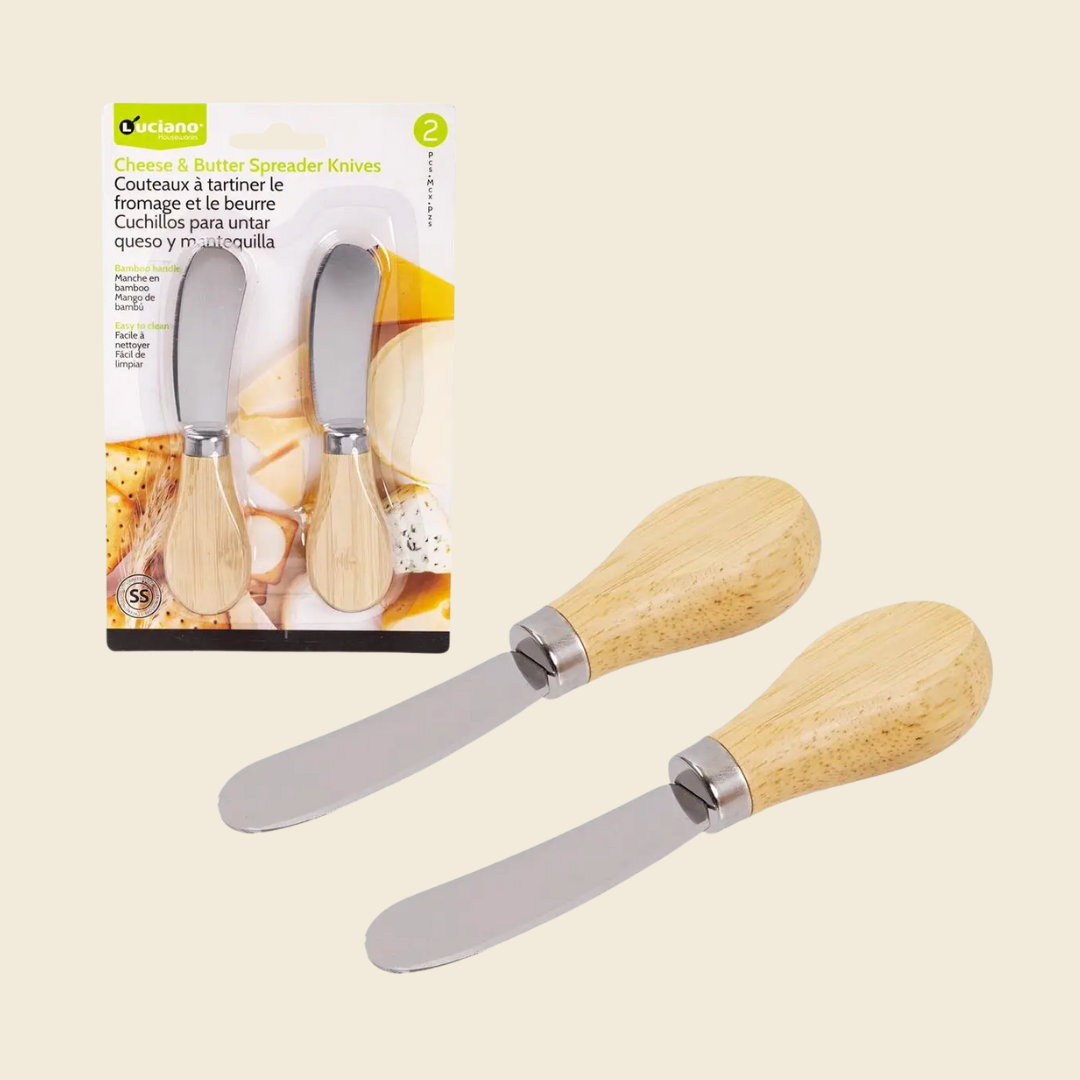 2-pc Cheese Spreader Knife Set with Bamboo Handle