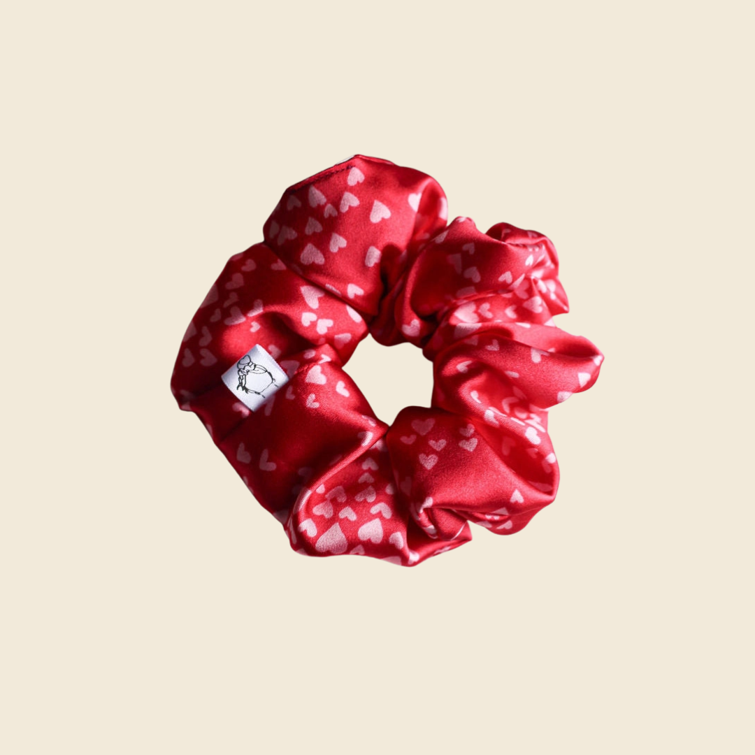 Satin Pink Heart Scrunchies
