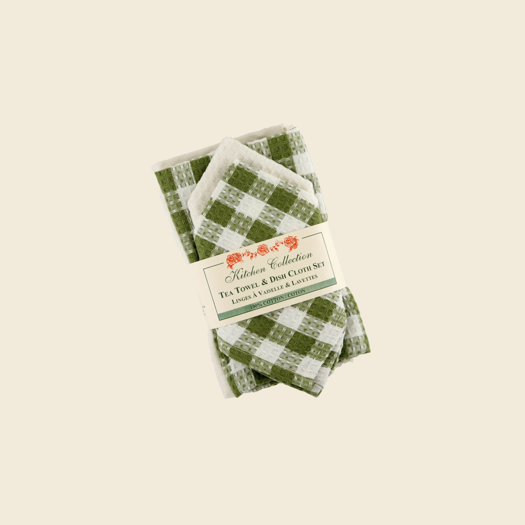 Tea Towel & Dish Cloth Buffalo Green Set