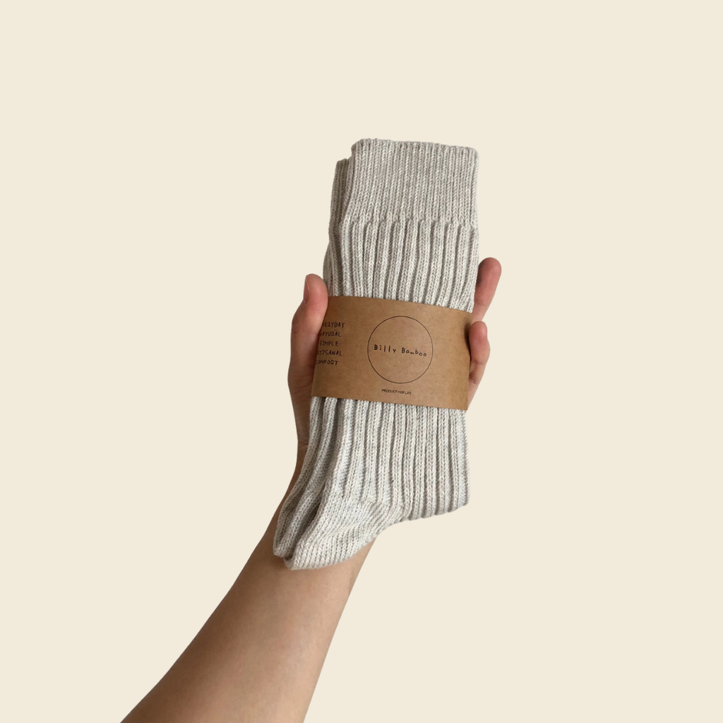 Ribbed Cotton High Socks (Oat Melange)