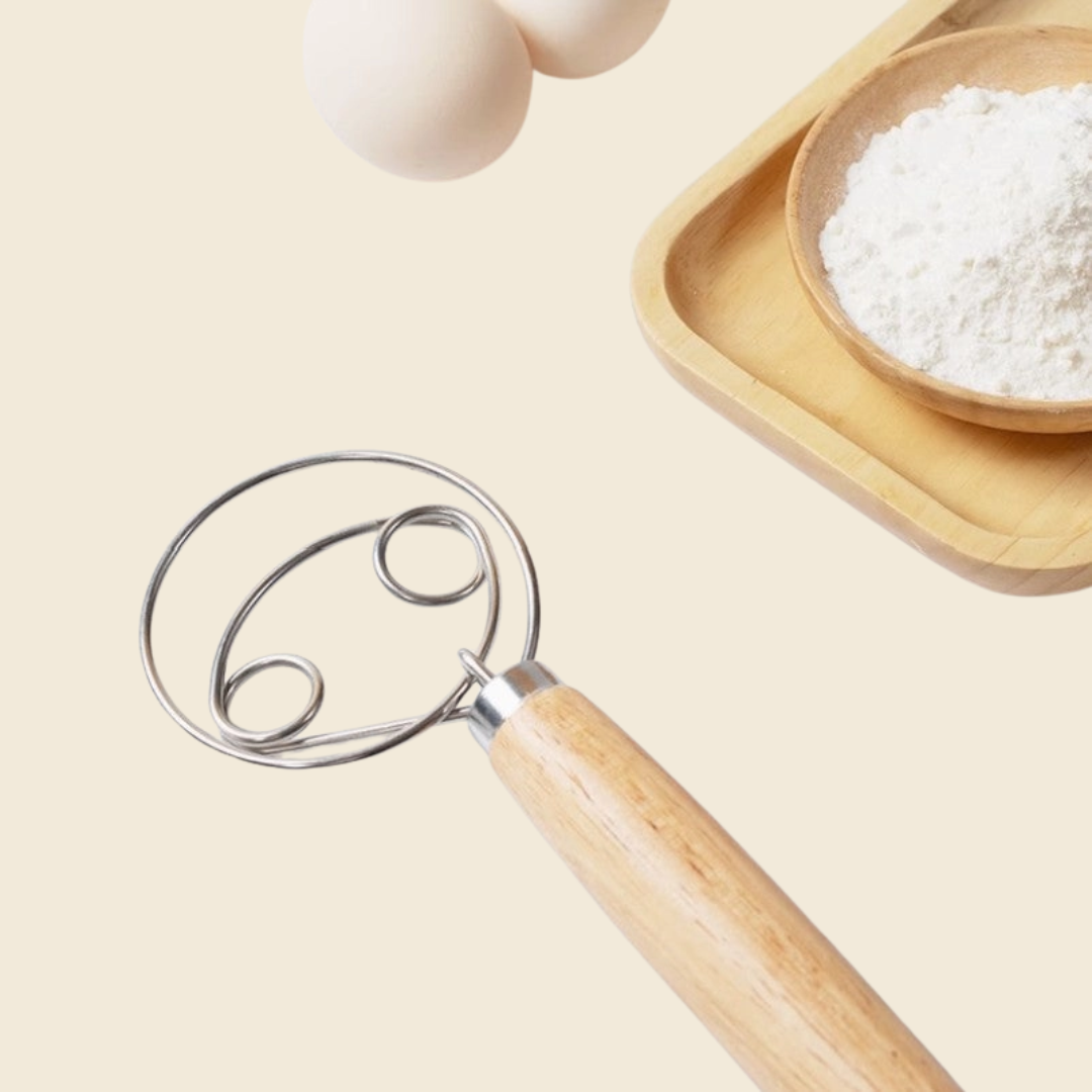 Dough Whisk Wooden Handle