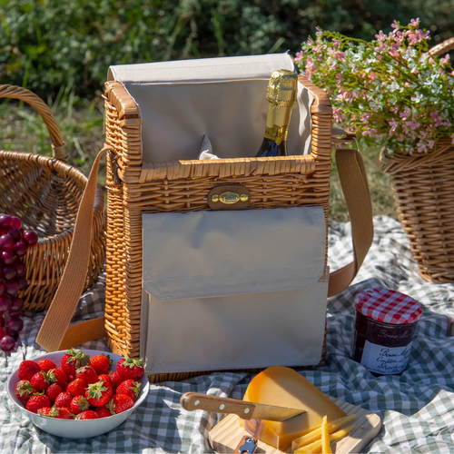 Bottle Bag with Cheese Board, Knife, and Corkscrew
