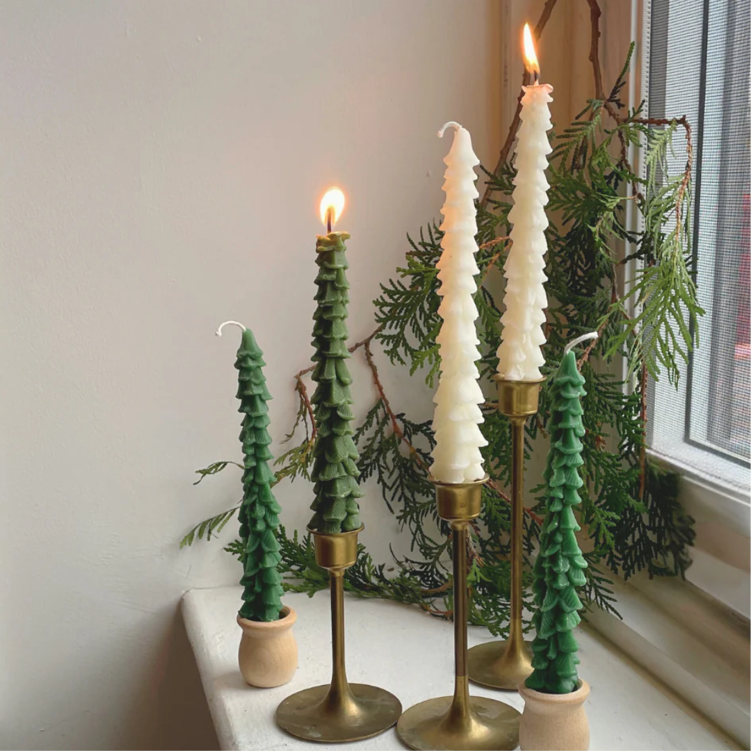 Evergreen Taper Beeswax Candle Pair