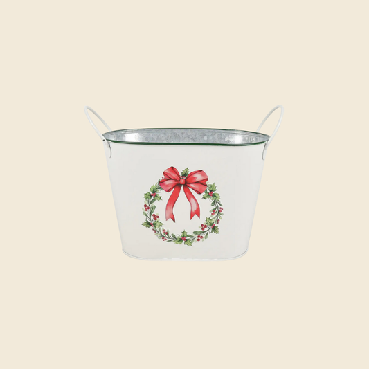 Metal Gift Bucket with Wreath Design